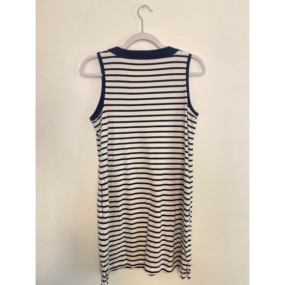 Land's End Navy & White Striped Sleeveless Cotton Dress Size S/P 6-8 - Picture 2 of 5